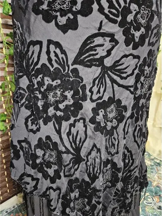 Y2K Black Floral Beaded Maxi Skirt Pave by Eva Blue Whimsigoth Gothic Fairy - Picture 2 of 7